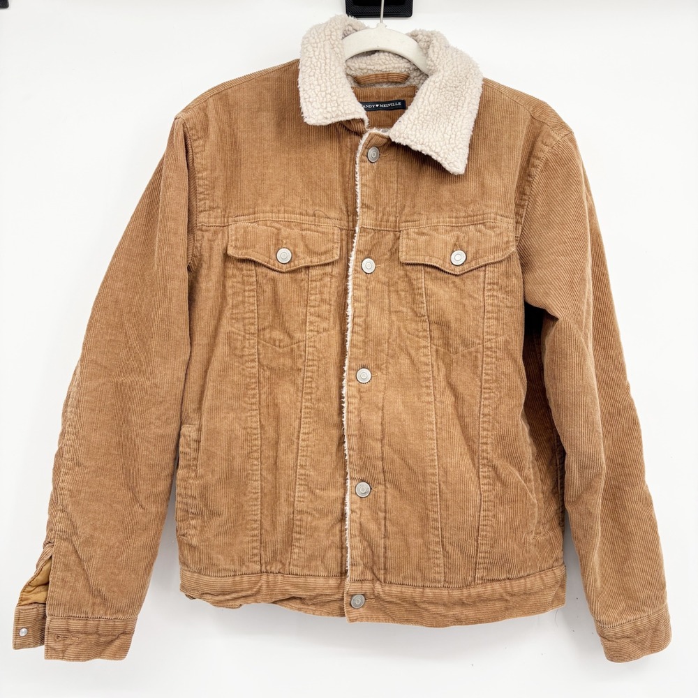 Brandy Melville Womens Tan Elisha Sherpa Lined Corduroy Trucker Jacket One Size